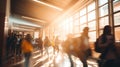 A group of people walking down a hallway, busy train station, commuters travelling during rush hour. Royalty Free Stock Photo