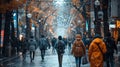 Group of People Walking Down Street in Rain Royalty Free Stock Photo