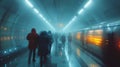 Group of People Walking Down Subway Platform Royalty Free Stock Photo