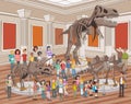 Group of people watching dinosaur skeletons