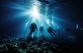 A group of people in the water with scuba gear. Generative AI image.