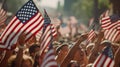 A group of people waving American flags and cheering during a Fourth of July parade, AI Generated Royalty Free Stock Photo