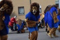 Group of people wearing lion costumes during a traditional fool's carnival parade