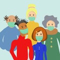 Group of people wearing medical masks to protect themselves from covid-19 and other virus threats