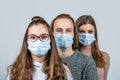 Group of people wearing protective medical mask for protection from virus disease. Group of people with protective masks Royalty Free Stock Photo