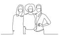 Group of people wearing surgical mask to prevent virus infection. Continues one line drawing. Group of people continuous one line