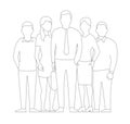 A group of people, workers team. Teamwork. Work partnership leadership. Men and women in business. Outline contour line vector Royalty Free Stock Photo