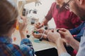 Group of People Working on a Science Project With Molecular Models in a Classroom Setting Royalty Free Stock Photo