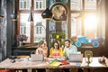 Group of people working together in the cafe Royalty Free Stock Photo