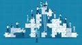 A group of people are working together to build a puzzle