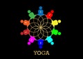 Group people Yoga Studio Logo and gold Lotus Flower. Emblem icon, Concept of group of people meeting collaboration great work