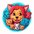 Group of pets, dogs and cats. Pet sitting. Dog Walking Service. Cartoon vector illustration Royalty Free Stock Photo