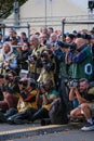 Group of photographers, photojournalists during work. Many press photographers taking photos during a public event Royalty Free Stock Photo