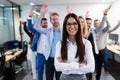 Group picture of business team posing in office Royalty Free Stock Photo