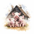 a group of pigs in front of a house