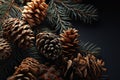 a group of pine cones and pine needles