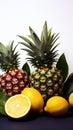 A group of pineapples, lemons, and oranges, AI Royalty Free Stock Photo