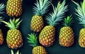 Illustration top view a background of a group of pineapples placed on a green background
