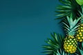 A group of pineapples sitting next to each other. AI generative image . A lot of copy space. . A lot of copy space.