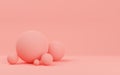 Group of pink geometric ball sphere primitives on pink background with copy space, modern minimal concept template