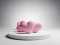 Group of pink hearts on a white circular platform isolated on white background Royalty Free Stock Photo