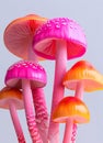 A group of pink and orange mushrooms