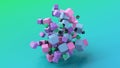 Group of pink, purple, blue, green, black, cubes flying. Abstract illustration, 3d render Royalty Free Stock Photo