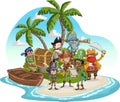 Group of pirates on a beautiful tropical beach
