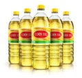 Group of plastic bottles with corn oil