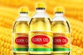 Group of plastic bottles with corn oil