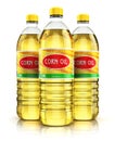 Group of plastic bottles with corn oil