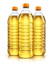 Group of plastic bottles with vegetable cooking oil