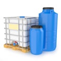 Group of plastic water tanks on white background