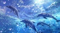 A group of playful dolphins frolic in the sparkling blue waters their happy squeaks and clicks echoing through the