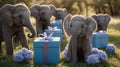 Adorable Baby Elephants with Gifts Royalty Free Stock Photo