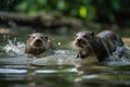 River Romp: Playful Otters in a Clear, Sparkling River created using generative AI