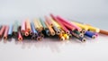 Group of pointless colored pencils with details and reflexions Royalty Free Stock Photo