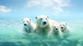 A group of polar bears swimming in the ocean, AI Royalty Free Stock Photo