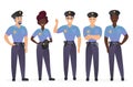 Group of police officers people. Man and woman security guards cops characters vector illustration.