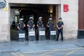 Group of policemen in riot gear ready for action during Barcelona unrest in October 2019