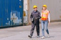 Group of Port Container Ship Yard Colleague Workers working together join teamwork control operate solving problem