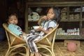 Group portrait eating Filipino girls in grocery