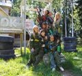 Group portrait of female models posing in military uniform Royalty Free Stock Photo