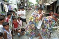 Group portrait Filipino children with colorful garlands