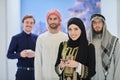Group portrait of muslim businessmen and businesswoman