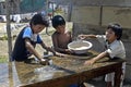 Group portrait of a table cleaning boys, Bolivia Royalty Free Stock Photo