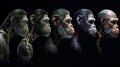 a group of portraits of apes in a dark room