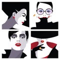 Group portraits of fashion women in style pop art. Royalty Free Stock Photo