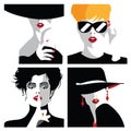 Group portraits of fashion women in style pop art. Royalty Free Stock Photo