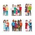 Group Portraits of Happy Families Vector Set